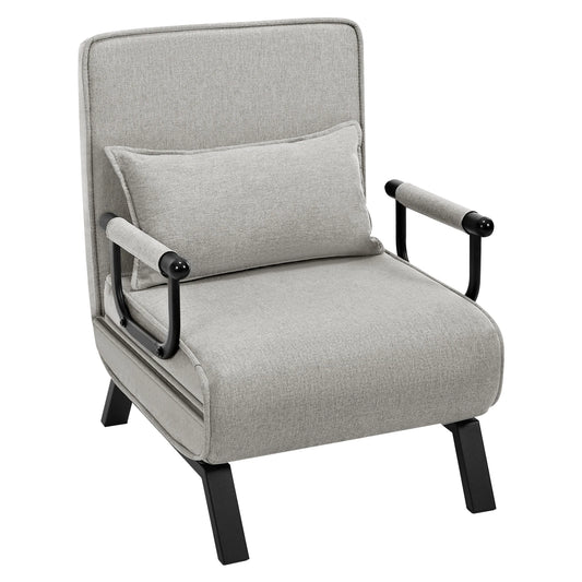 Slaapbank - Slaapfauteuil - Slaapstoel - Inklapbare Slaapbank - Opvouwbare Stoel - 3-in-1 - met Fauteuil - Linnen Bekleding - Kussen - Verstelbare Rugleuning - Lichtgrijs - QUORE