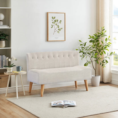 2-Zits Bank – Loveseat – Tweezitsbank – Compacte Bank – Sofabank Beige – Linnen Bekleding – Duurzame Houten Poten - QUORE