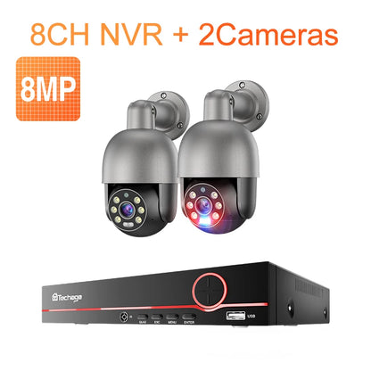 Techage HD 5MP 8MP POE Smart Security PTZ Camera System Outdoor Ultra H.265 8CH CCTV System Full Color Night Surveillance Kit