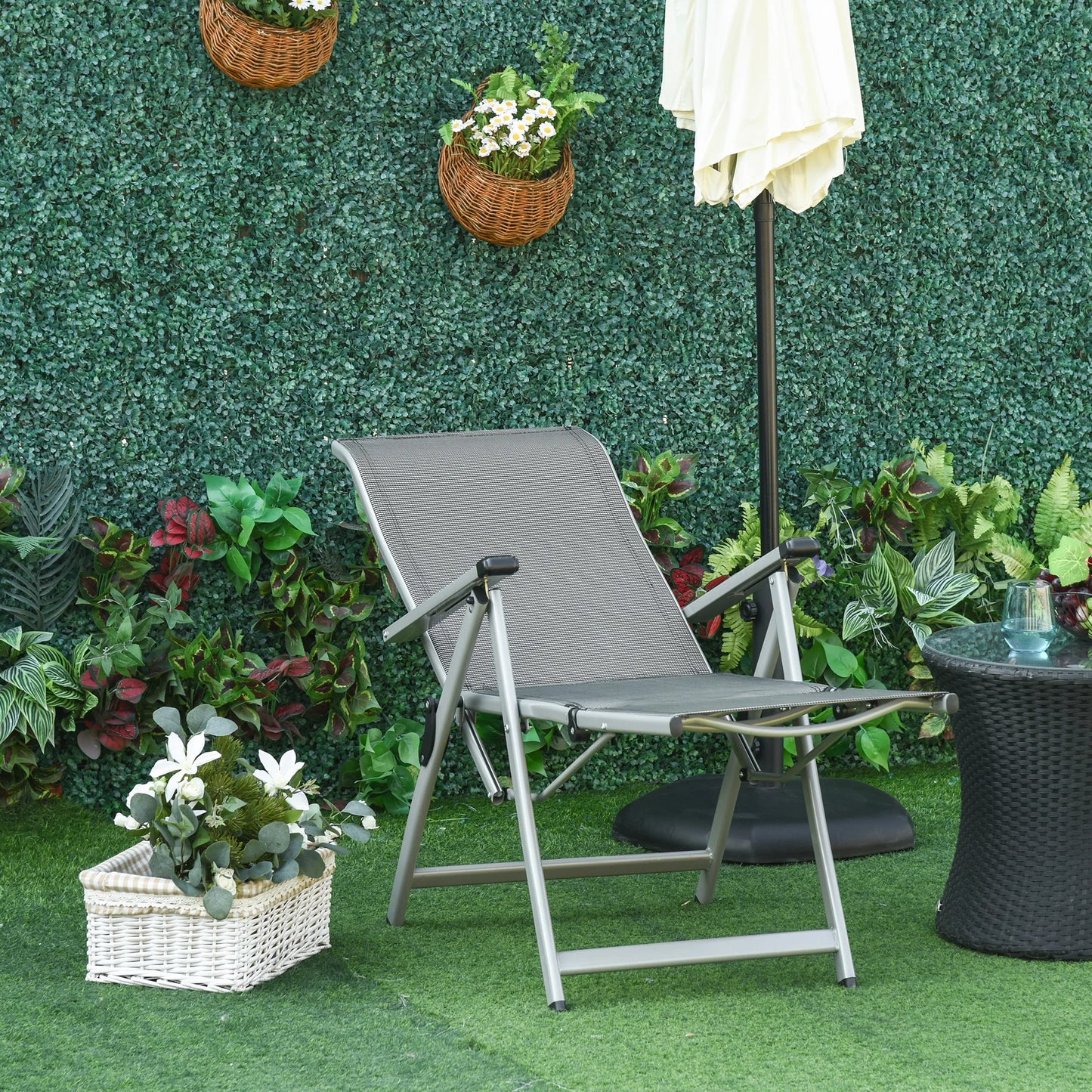 Vouwbare Tuinlounge Stoel - Verstelbare Ligstoel - 10 Posities - Ademend Textiline Stof - Weerbestendig - Opvouwbaar - Tuin, Terras, Zwembad - Grijs