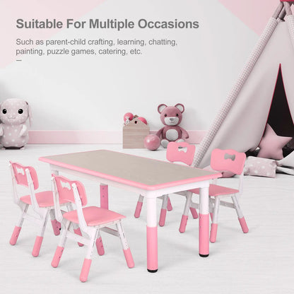 Kindertafelset – Kindermeubelset – Speeltafel Kinderen – Kinderbureau – Kinderstoelen – Verstelbare Hoogte – Duurzaam HDPE Materiaal - Roze - QUORE