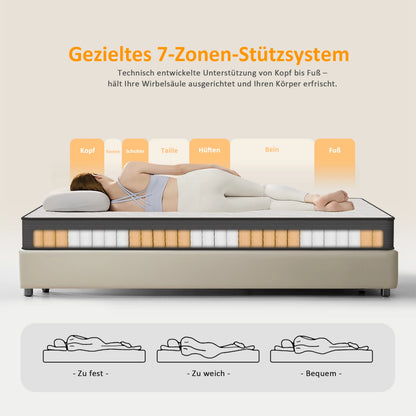 Pocket spring core mattress 22 cm - 7 zone mattress with comfort foam and stable support H4 - QUORE