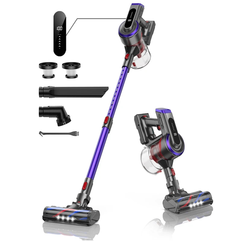 Steelstofzuiger - Vacuum Cleaner - Draadloze Stofzuiger- Kruimeldief Snoerloos - 450W - 38Kpa Zuigkracht - Handstofzuiger - met Touchscreen en 1.5L Stofreservoir - voor Tapijt, Vloer & Auto