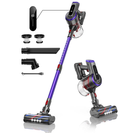 Steelstofzuiger - Vacuum Cleaner - Draadloze Stofzuiger- Kruimeldief Snoerloos - 450W - 38Kpa Zuigkracht - Handstofzuiger - met Touchscreen en 1.5L Stofreservoir - voor Tapijt, Vloer & Auto