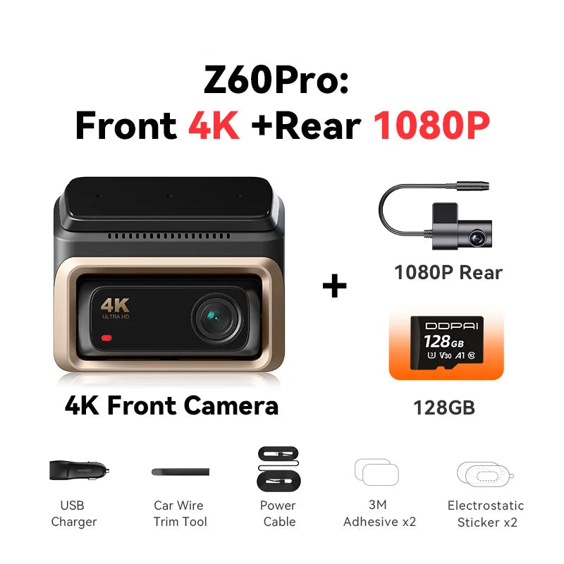 Dashcam Auto – Videorecorder – Rijcamera – Auto Camera – Dual Lens – 4K Front + Full HD Achter – Sony STARVIS Sensor – 5GHz Wi-Fi & ADAS Veiligheidsfunctie - QUORE