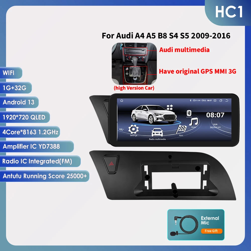 Hizpo AI Voice WIFI 4G-LTE Android 13 Car Radio for Audi A4 A5 B8 S4 S5 2009-2016 Multimedia Video Player GPS 2din BT Autoradio