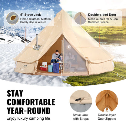 Canvas Bell Tent - Tent - Pop up tent- Kampeertent - 4M Diameter - Tipi tent - 4-Seizoenen Gebruik – Ademend & Waterdicht – Inclusief Kachelopening – Geschikt voor Kamperen & Outdoor - QUORE