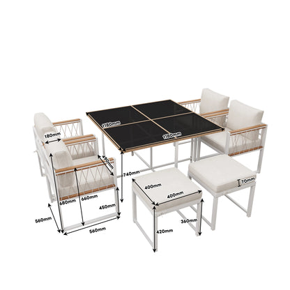 Tuinmeubelset - Tuinset – Tafel Met Stoelen – 7-Delig – Buitenmeubel – Comfortabel – 118x118 Cm – Weerbestendig Stalen Frame - Wit