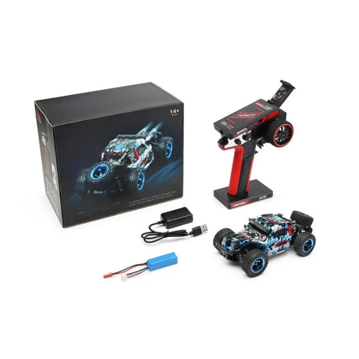 Auto Speelgoed - met 1 x Batterij - LED Verlichting - Afstandsbediening - Monstertruck - 4WD - 30km/h - Hoge Snelheid Racewagen Speelgoed - 47.5 x 9.4 x 5.5 cm - Blauw