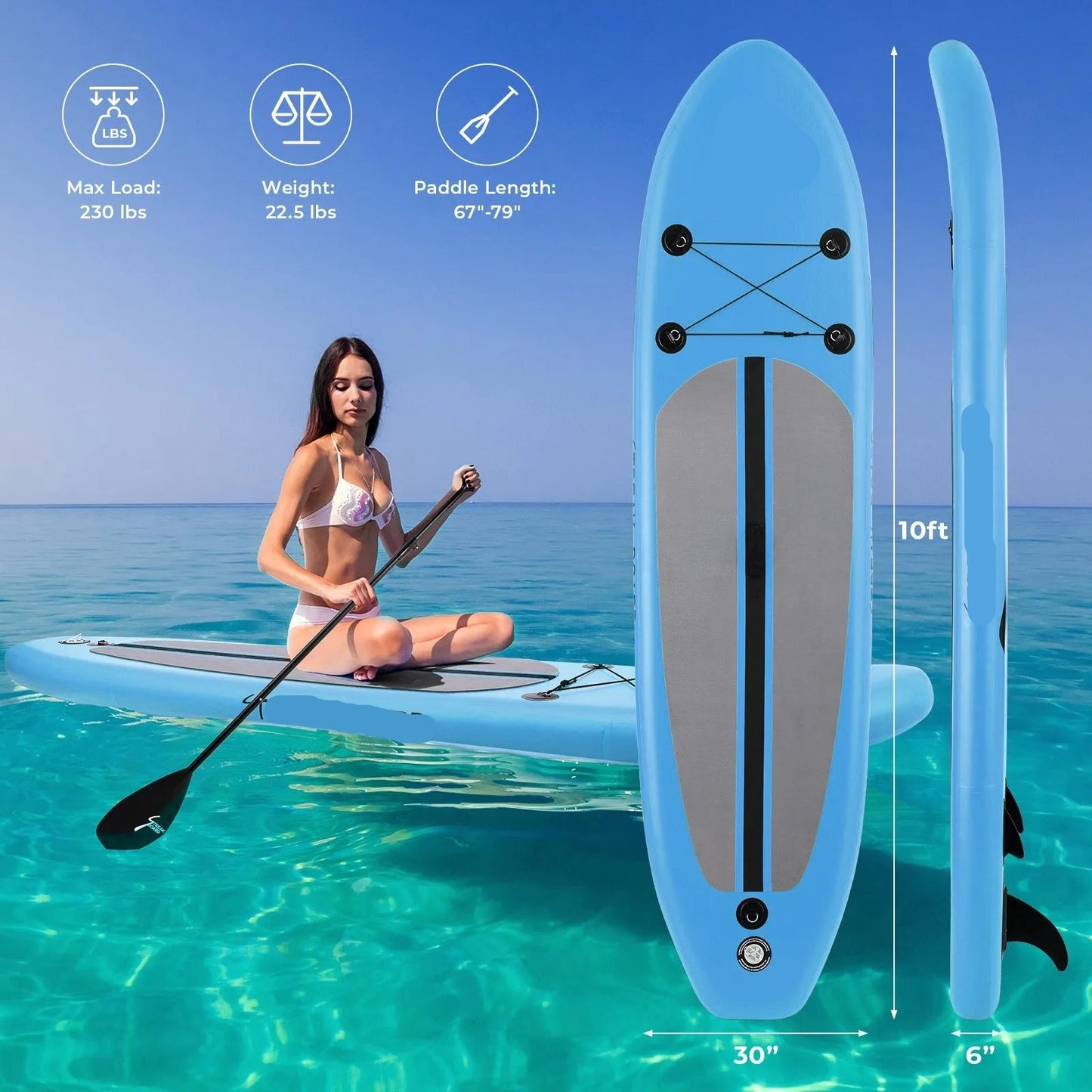 Inflatable Stand Up Paddle Board – SUP Board – Opblaasbaar Paddle Board – Peddelboard – Watersport Board – Lichtgewicht Hoogwaardig PVC – Anti-Slip EVA Deklaag 305 cm - Blauw - QUORE