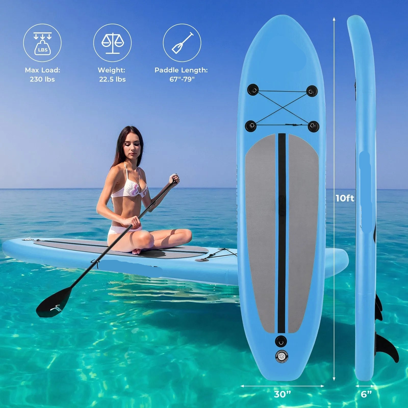 Inflatable Stand Up Paddle Board – SUP Board – Opblaasbaar Paddle Board – Peddelboard – Watersport Board – Lichtgewicht Hoogwaardig PVC – Anti-Slip EVA Deklaag 305 cm - Blauw - QUORE