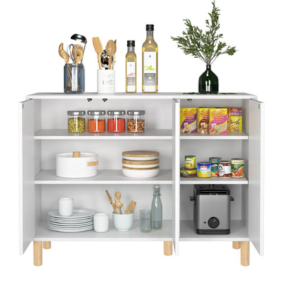 Witte Dressoirkast – Dressoir – Opbergkast – Buffetkast – Kastenmeubel – Met Verstelbare Planken – Handloos Druk-Open Deursysteem – 107x40x80 cm – Houten Poten