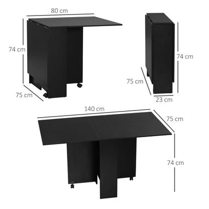 Homcom Folding Dining Table with 2 Wheels and 2 Shelves 75X140X74 cm Black - QUORE
