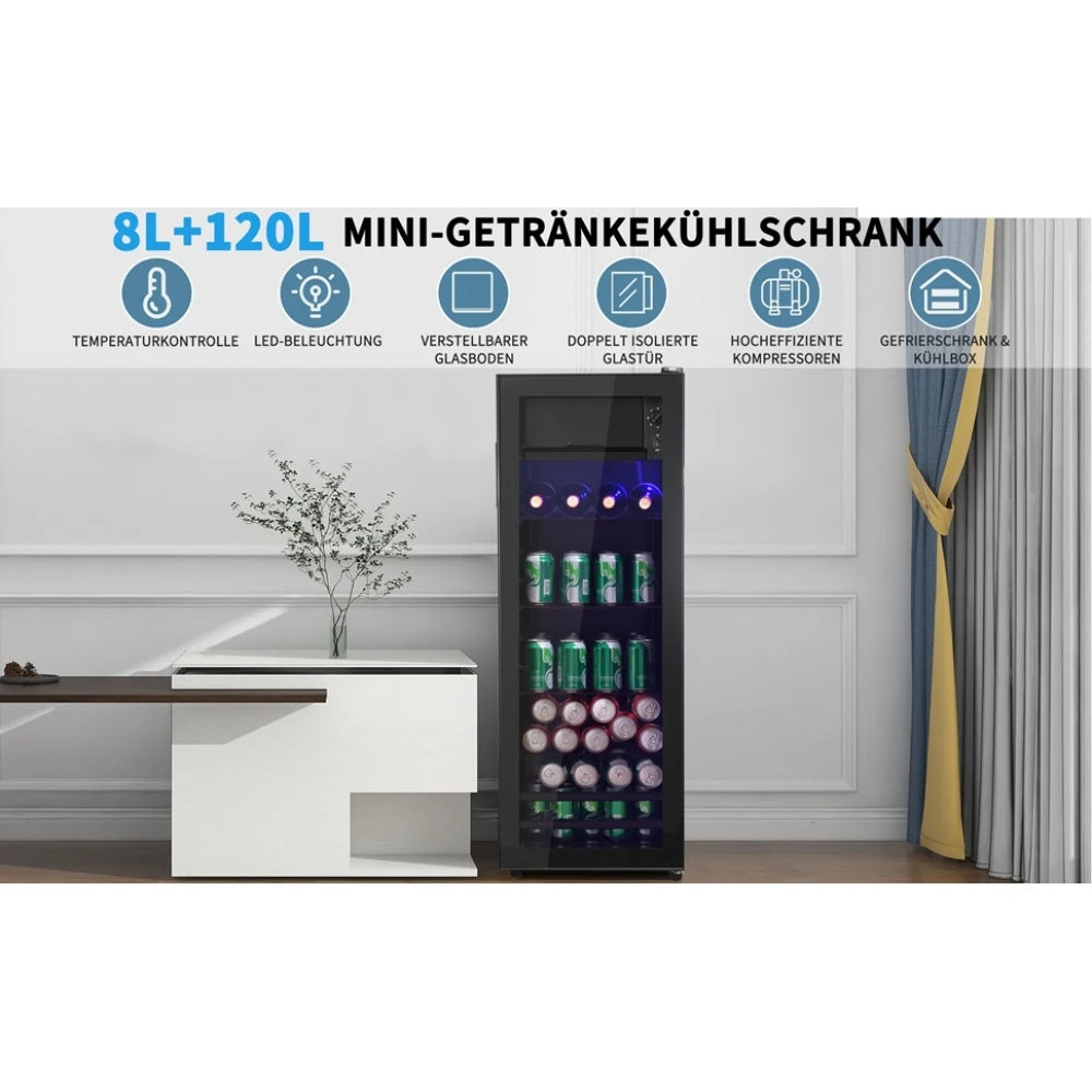 Mini Koelkast – Minibar – Kleine Koeler – Compacte Koelkast – Vrijstaande Koelkast – 128 Liter Inhoud – Stil & Energiezuinig