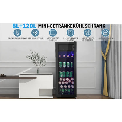 Mini Koelkast – Minibar – Kleine Koeler – Compacte Koelkast – Vrijstaande Koelkast – 128 Liter Inhoud – Stil & Energiezuinig