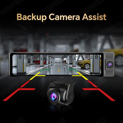 Dashcam voor Auto - WiFi - Dashcams - FullHD video - Met 3 camera's - Super compact - 16:9 - 10.26 inch Scherm - Zwarte doos GPS - Zwart