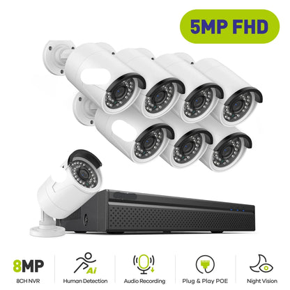 Beveiligingscamerasysteem - Camerabewaking - Beveiligingscamera - POE Camera Kit - 8CH NVR - 8 Camera's - Nachtzicht - Waterdicht - Audio & Bewegingsdetectie - 4K HDMI Output - Binnen en Buiten - Ingebouwde HDD: 1T