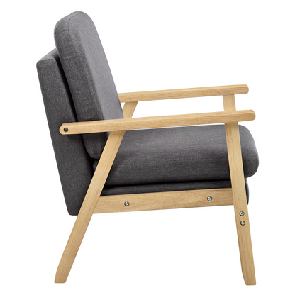 Ligstoel - Tuinstoel - Lounge Fauteuil - Tuinmeubel - Ligstoelen Buiten - Binnen - met Kussen - voor Woonkamer - Slaapkamer - Thuis - Scandinavische Stijl - Sterk - Duurzam - Linnen & Massief Hout - 66.5 x 64 x 81.5 cm - Donkergrijs