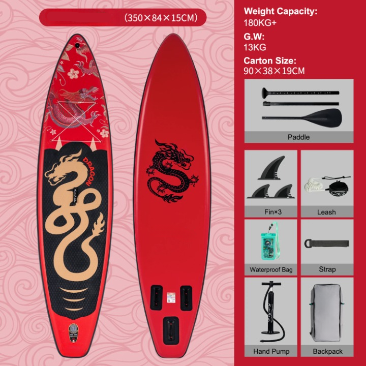 Supboard - Paddle Board - Peddelplank - Surfplank - Opblaasbaar - Inc. Peddel - 3 x Vin - Leash - Riem - Handpomp - Rugzak - Waterdichte Telefoonhoes - 350 x 84 x 15 cm - Rood & Zwart