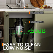 MIUI - Grinder - Continue Voedselverspillingsverwerker - Voedselvermaler - Afvalverwijderaar - met Geluidsreductie, 1/2 HP Voedselafvalvermaler met 3-laags roestvrijstalen maalsysteem - Zwart