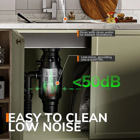 MIUI - Grinder - Continue Voedselverspillingsverwerker - Voedselvermaler - Afvalverwijderaar - met Geluidsreductie, 1/2 HP Voedselafvalvermaler met 3-laags roestvrijstalen maalsysteem - Zwart