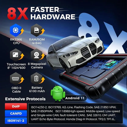 OBD2 Diagnosetool – Auto Scanner – TPMS Programmeren – ECU Coding – Bi-Directionele Test – 8-Inch Touchscreen – 7700mAh Batterijduur