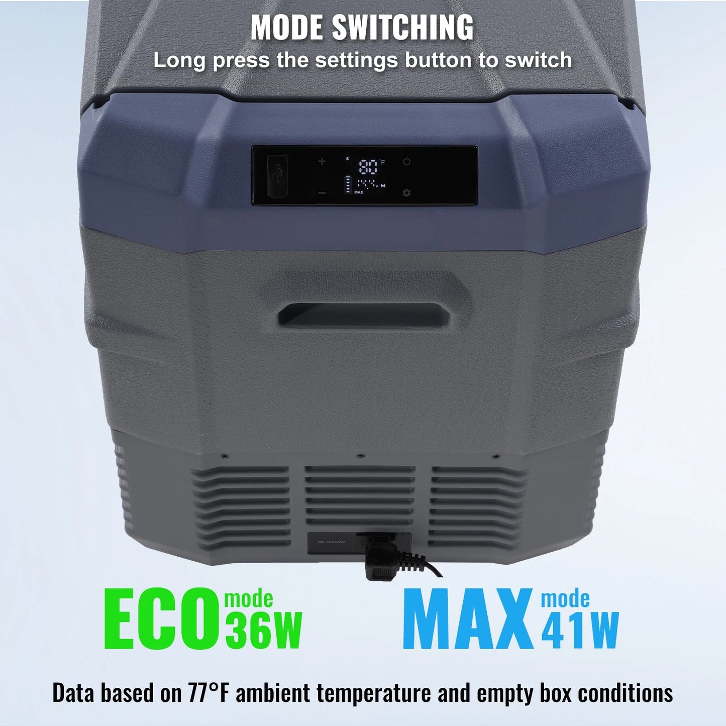 Mini koelkast - Auto Koelkast - Mini Fridge - Frigo - Draagbare Compressor Koelbox - Elektrische Vriesbox - 12/24V DC - 100-240V AC - 750W ± 15% - ≤ 45dB - 45L - 61.8 x 37.6 x 51.4 cm - Grijs