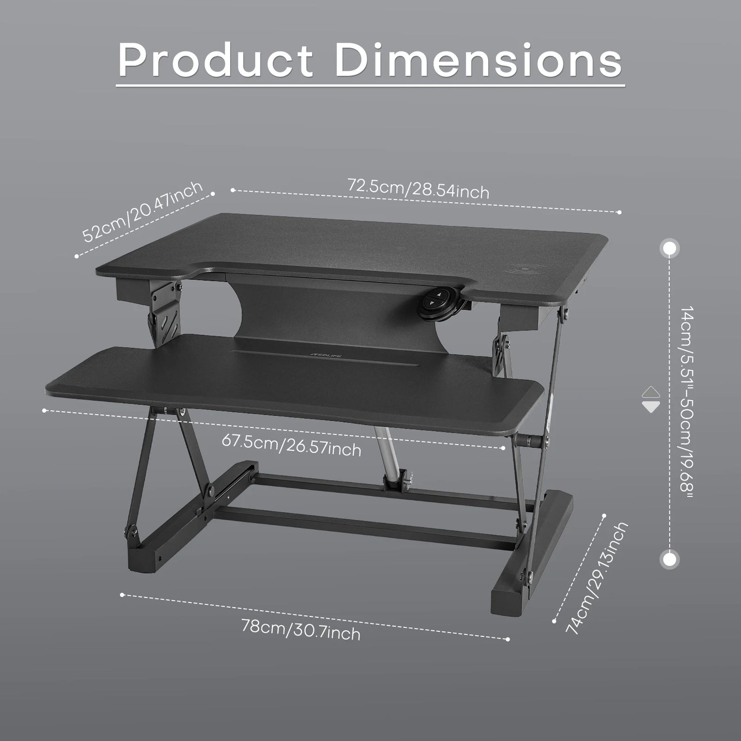 Zit-Sta Bureauverhoger – Zit-Sta Converter – Verstelbaar Bureau – Ergonomisch Bureau – Motorisch Verstelbaar – 28 Inch Werkblad – Maximaal 136 Kg Draagkracht - QUORE