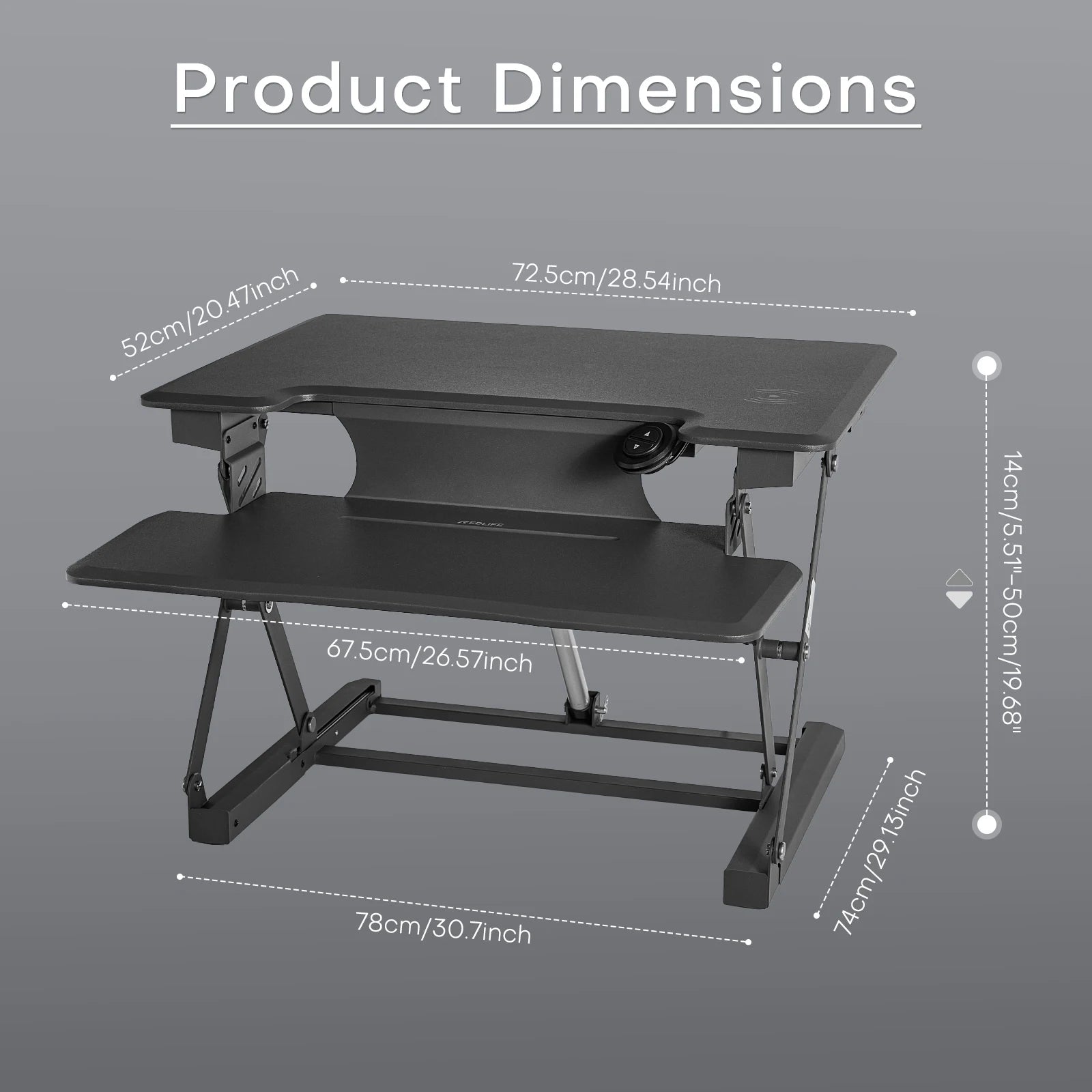 Zit-Sta Bureauverhoger – Zit-Sta Converter – Verstelbaar Bureau – Ergonomisch Bureau – Motorisch Verstelbaar – 28 Inch Werkblad – Maximaal 136 Kg Draagkracht - QUORE