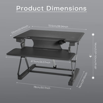 Zit-Sta Bureauverhoger – Zit-Sta Converter – Verstelbaar Bureau – Ergonomisch Bureau – Motorisch Verstelbaar – 28 Inch Werkblad – Maximaal 136 Kg Draagkracht - QUORE
