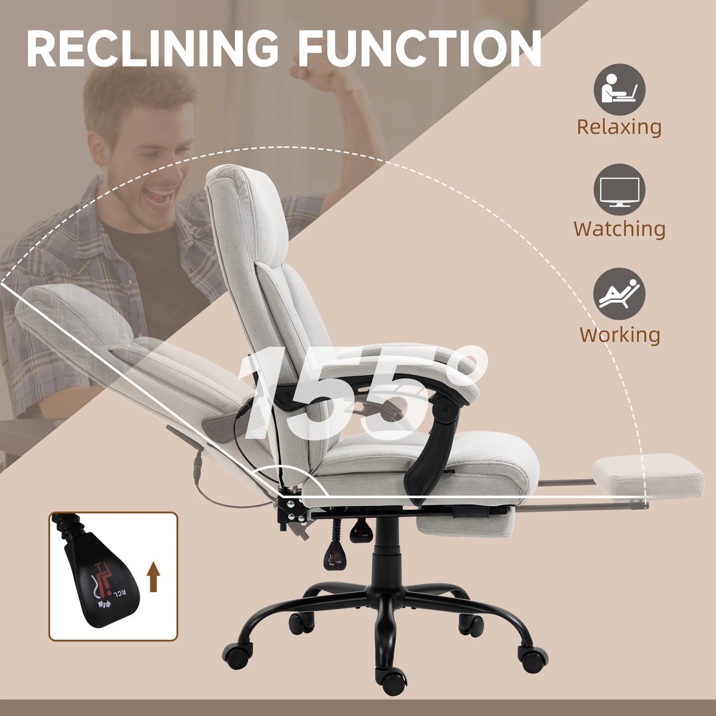 Massage Bureaustoel – Massagestoel – Office Chair Met Massage – Bureaustoel Met Verwarming – Verstelbare Bureaustoel – Zes-punten Massage – Lendenverwarming - 74 x 65 x 111-119 cm - Wit