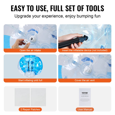 Bumper balls - Inflatable ball - Zorb balls - Bubble ball - Inflatable - 0.8mm thick - 2 pack - Adults or children - with red and blue dots