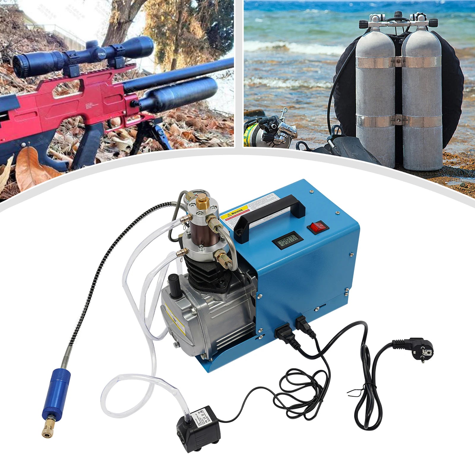 Luchtcompressor – Compressor – Luchtpomp - Airpress Compressor - Elektrische Compressor – Oppompen – Industrieel – 2800 RPM - 1800 W Motor – 40 Mpa Max Druk-  220V - Blauw - QUORE
