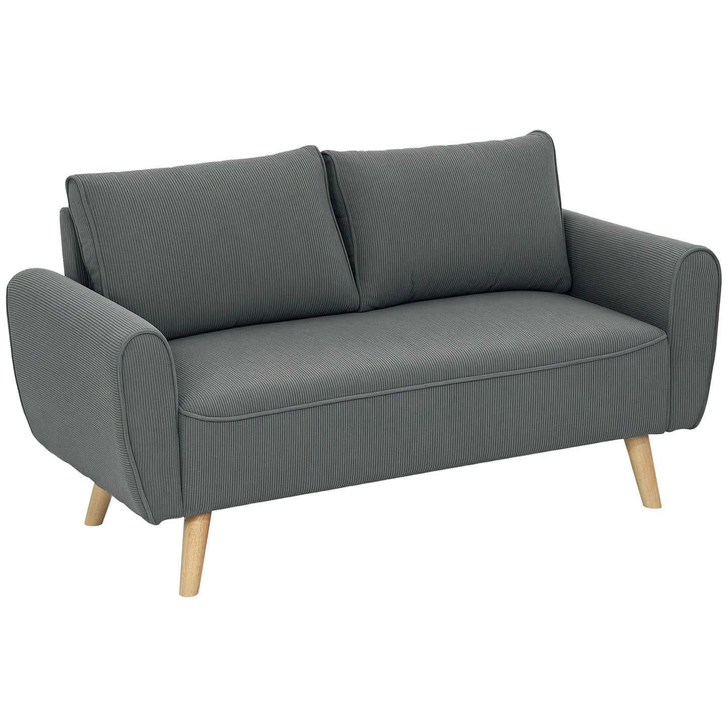 2-zits bank – tweezitsbank – zitbank – loveseat – compacte bank – donkergrijs – extra diepe zit 54 cm – cordstof met houten frame