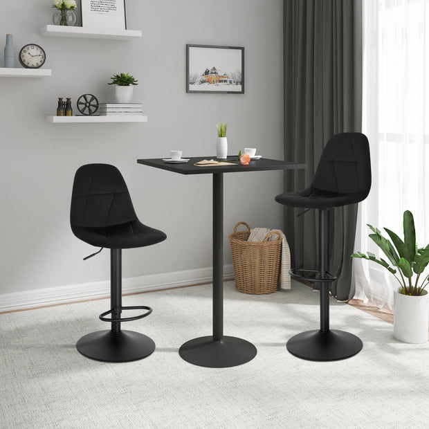 Barkrukken - Set van 2 Ergonomische Barstoelen – Fluweelen Zitten met Rugleuning – Verstelbare Hoogte (60-81 cm) – 360° Draaibaar – Stabiele Basis – Zwart