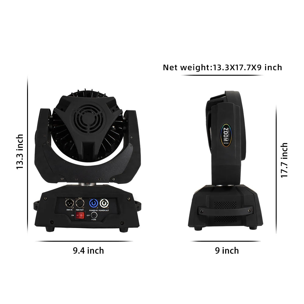 LED Moving Head Wash Zoom Light – DJ Verlichtingslamp – Podiumspot – Feestverlichting – Party Lamp Set 2 Stuks – RGBWA+UV 6-in-1 Kleurenmix – DMX512 Professionele Besturing - QUORE