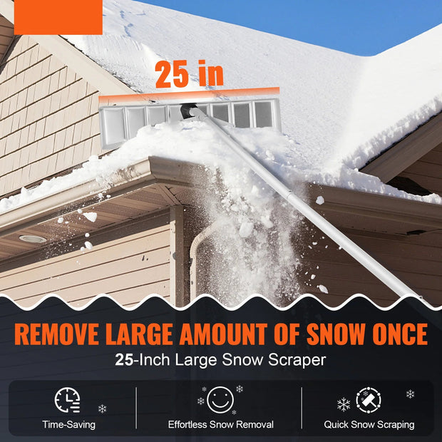 Snow Roof Rake – Adjustable Handle (1.5-6 m) – Aluminum Snow Thrower with Protective Wheels - 64 cm Wide Blade – Silver