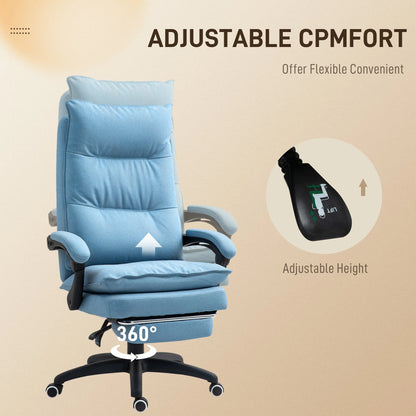 Bureaustoel – Kantoorstoel – Gamestoel – Draaistoel – Ergonomische Stoel – 6 Vibrerende Massagepunten – Verstelbare Rugleuning Tot 135° - Blauw