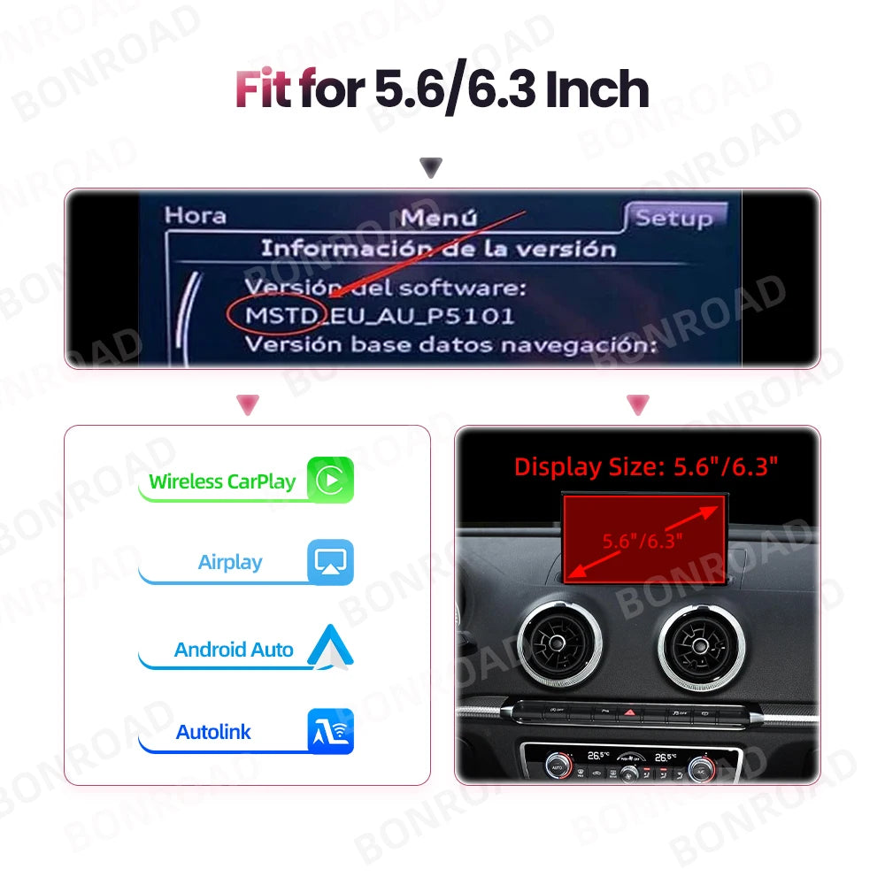 Carplay Adapter – Wireless Carplay Dongle – Android Auto Adapter – Carplay Box – Draadloze Auto Adapter – Voor Audi A3 2013-2018 – Bluetooth & Mirror Link – Ondersteunt 5.6", 6.3" Schermen - QUORE