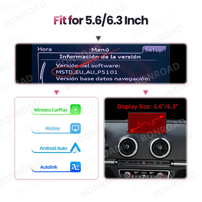 Carplay Adapter – Wireless Carplay Dongle – Android Auto Adapter – Carplay Box – Draadloze Auto Adapter – Voor Audi A3 2013-2018 – Bluetooth & Mirror Link – Ondersteunt 5.6", 6.3" Schermen - QUORE