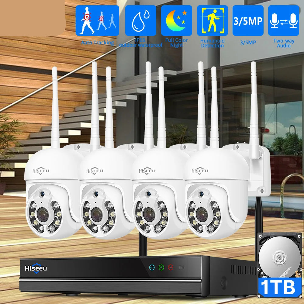 16-kanaals Beveiligingscamera Set – IP Camera Systeem – Draadloze Camera Kit – CCTV Camera – Bewakingscamera – 5MP Hoge Resolutie – Automatische PTZ Tracking & Tweeweg Audio - QUORE
