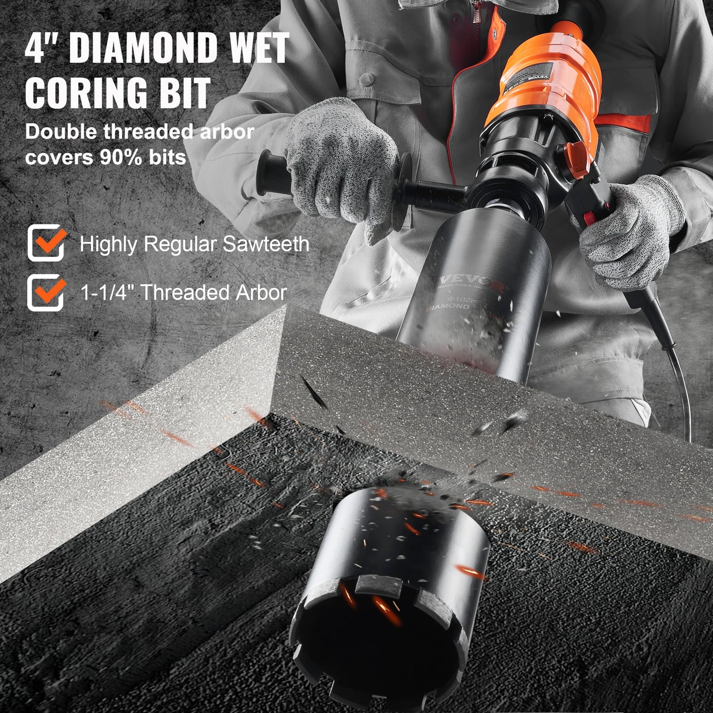 SucceBuy 1500W 4in Bit Diamond Core Drill Machine Handheld Concrete Core Drill Rig Wet Stepless Speed Electric Drilling Machine