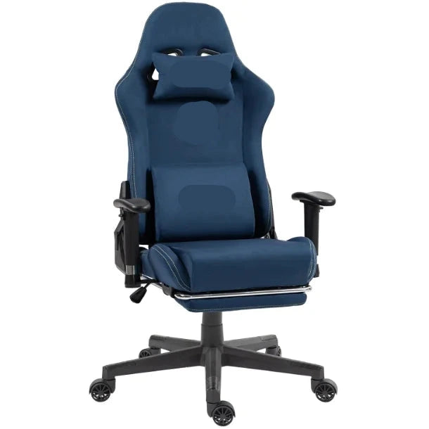 Gaming Stoel - Ergonomische Bureaustoel - Stoelen - Bureaustoelen - met Massage Lendensteun -Uitschuifbare Voetsteun - Suède Stof - Verstelbare Rugleuning - Comfortabele Armleuningen - Blauw