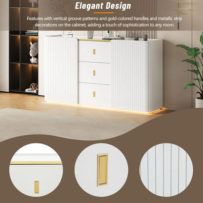 LED dressoir – Buffetkast – Sideboard – Ladekast – Wit – 150 cm breed – Kleurveranderende LED-verlichting – Ruime Opbergladen