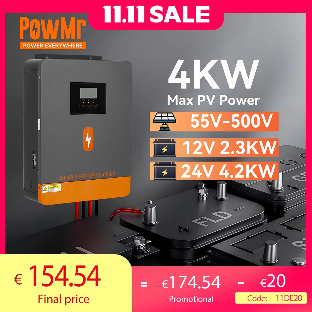 Solar Hybride Inverter – Zonne-omvormer – Off-Grid Omvormer – MPPT Zonnelader – 12V en 24V Systeem – Maximaal 4,2 kW Output – Pure Sinusgolf Uitgang