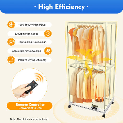 Elektrische Wasdroger - Smart Droogrek - Hangende Kleding Droger - Droger Voor Kledingkast - Warme Lucht Droger - QUORE