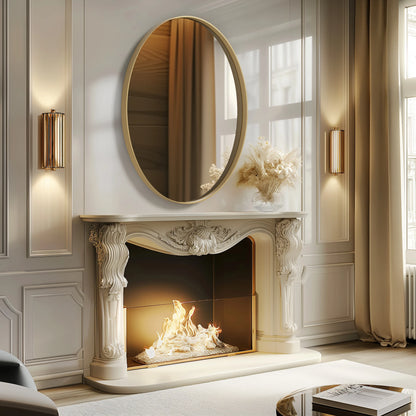 Badkamerspiegel - Ovale Gouden - Wandspiegel – Luxe Goudkleurige Spiegel - met Metalen Frame - Eenvoudige Wandmontage - Geel