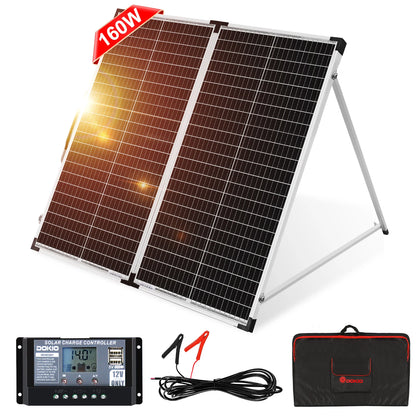 Draagbaar Zonnepaneel – Opvouwbaar Zonnepaneel – Mobiel Zonnepaneel – Camping Zonnepaneel – 160W Vermogen – Monokristallijn – 10A PWM Laadregelaar