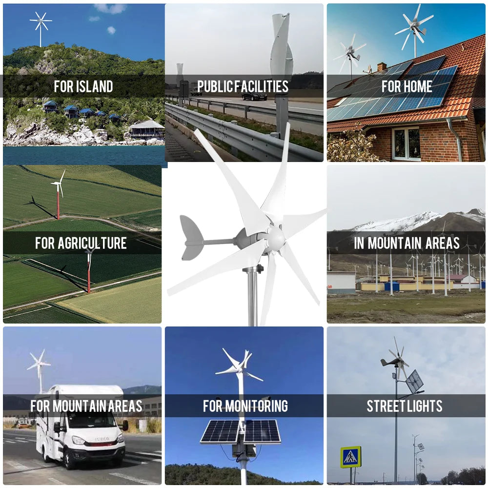Windturbine – Windgenerator – Windmolen – Duurzame Energie – 3000W – Hybride Zonnestroom – Off-Grid Energie – Fiberglass Bladen – IP54 Beschermd - 48V - Met Zonnestelsel
