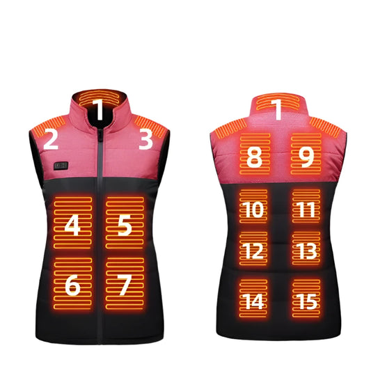 Verwarmingsjas - Verwarmde Bodywarmer - Verwarmde Kleding - 15 Areas Verwarmd Vest - Motorfiets Usb Elektrisch Verwarmingsvest - Winter Oplaadbare Verwarmde Jas - Maat L - Rood